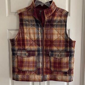 Plaid Zip-Front Vest in Burgundy, Mustard & Navy